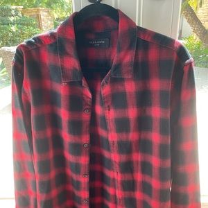 All Saints Red and Black Long Sleeve Shirt